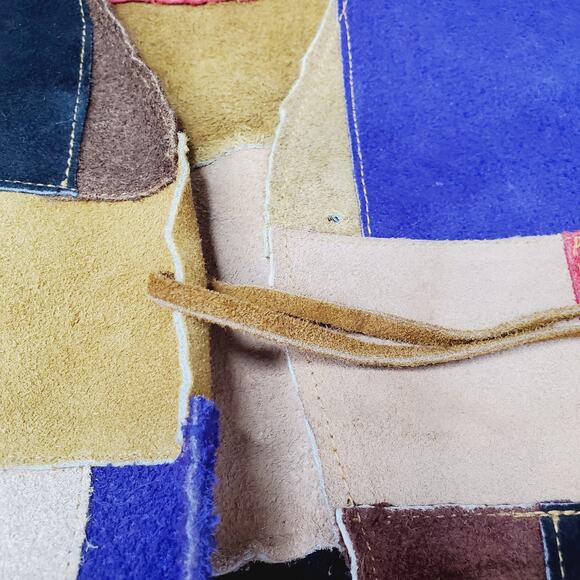 Vintage Suede Color Block Fringed Vest Art Colorful Festival Wear M - Picture 12 of 13